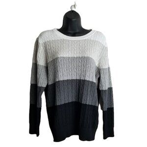 Karen Scott Cable Knit Colorblock Sweater NEW Size XL Grey White Black Academia